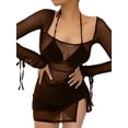 thumbnail image 3 of KelaJuan Women Bodycon Dress, See-through Long Sleeve Square Neck Slit Mini Dress Clubwear, 3 of 6
