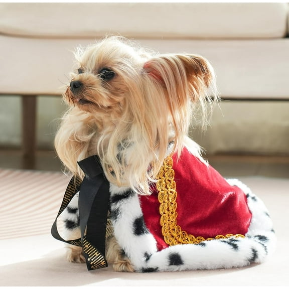 pet Serial Lux Fur Red Cat Dog Cloak for Halloween Costumes, King Queen Prince and Princess Cosplay- XS