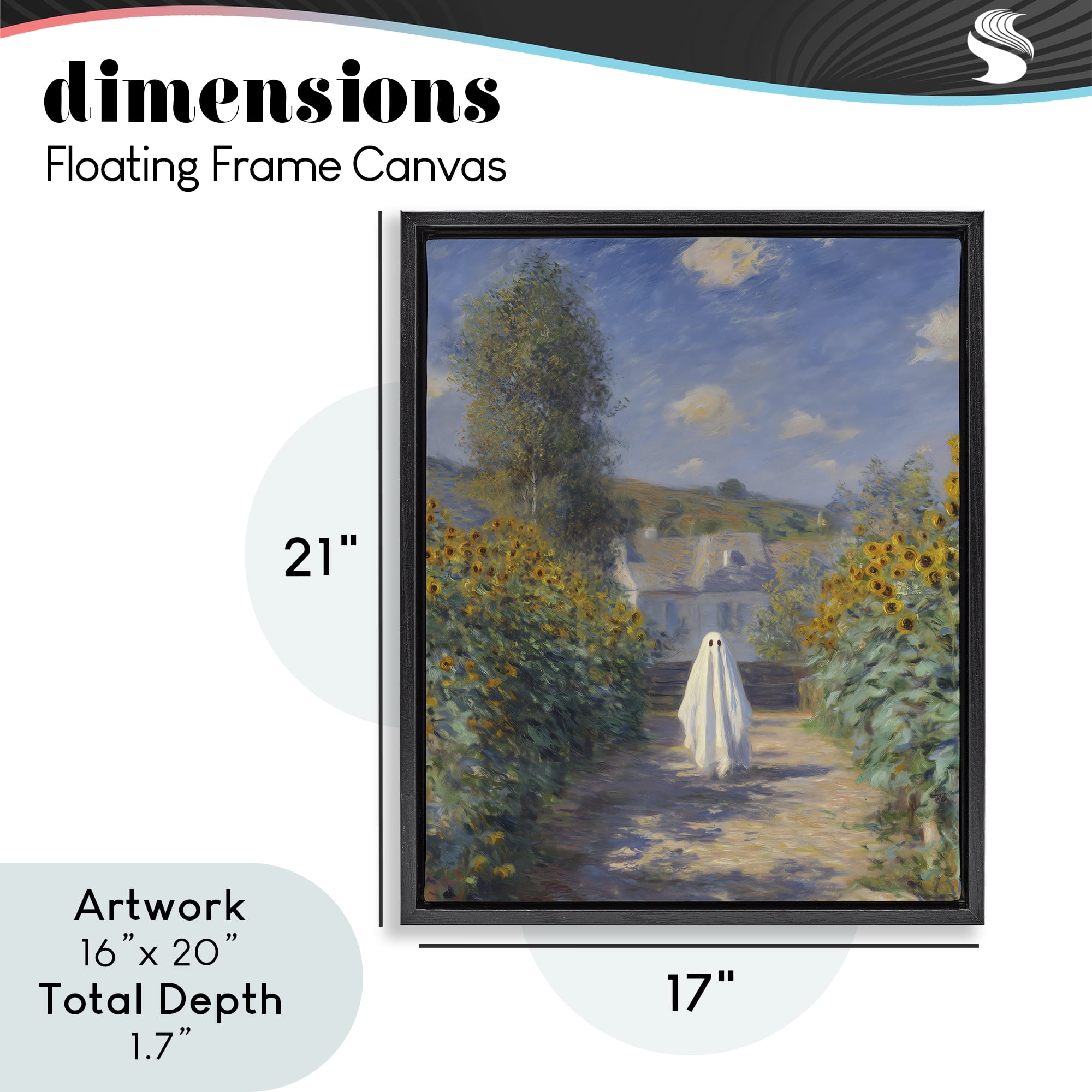 Monet Style Sunflower Ghost Black Framed Floater Canvas Wall Art, design by Arlington Prints