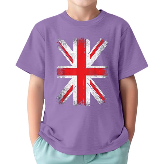 TAIAOJING T-Shirts Polyvalents Garçon Fille Impression Manches Courtes Col Rond T-Shirts Haut Drapeau Vintage pour Nourrisson à Adolescent Coupe Décontractée Léger Tenue Quotidienne