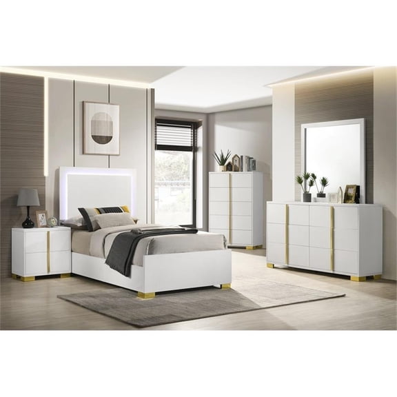 Pemberley Row MDF White and Gold Bedroom Set Contemporary LED Light Twin Assembled