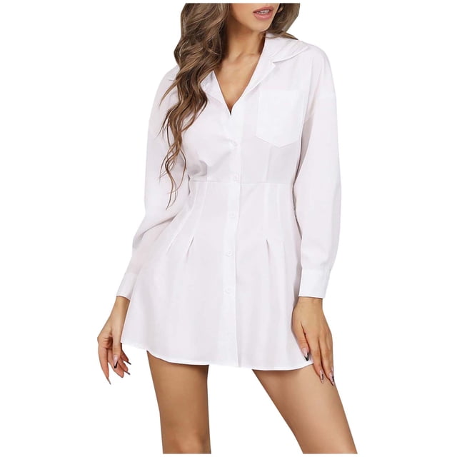 Vestido de Trabajo de Manga Larga de Color Sólido de Verano Para Mujer Vestido de Sol Mini Vestido Odeerbi ODB115712