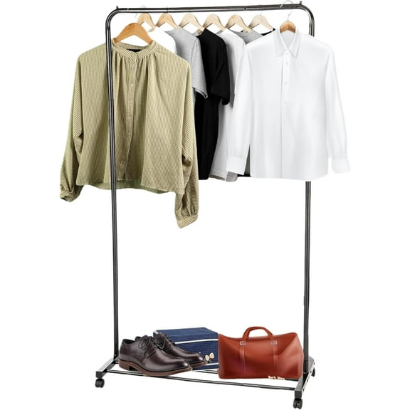 USTECH Heavy Duty Garment Rack with Wheels, Adjustable Metal Clothing Organizer with Single Rod, 620 lb Load Capacity, Lockable & Anti-Slip Design
