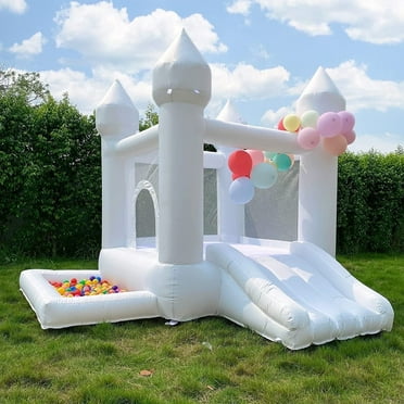 Connsann Inflatable Bounce House with Slide and Ball Pit, White, 9x9FT