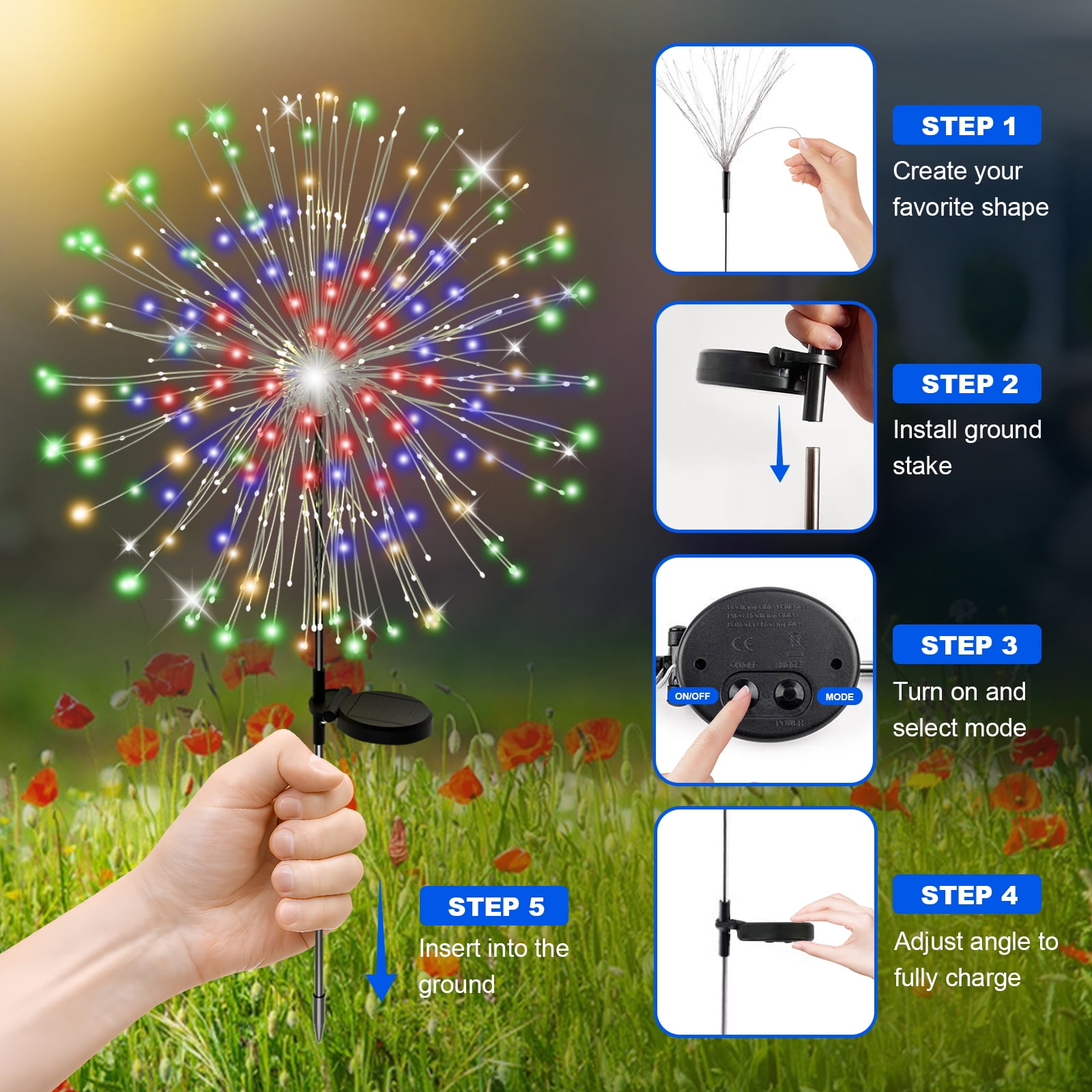 Solar Garden Stake Lights Firework, Outdoor Solar Lights With DIY Bendable Copper Wire, 6PCS Yard Decrations Waterproof for Outdoor Decor, Garden Decor, Outside Patio Decor, Chiristmas Decor