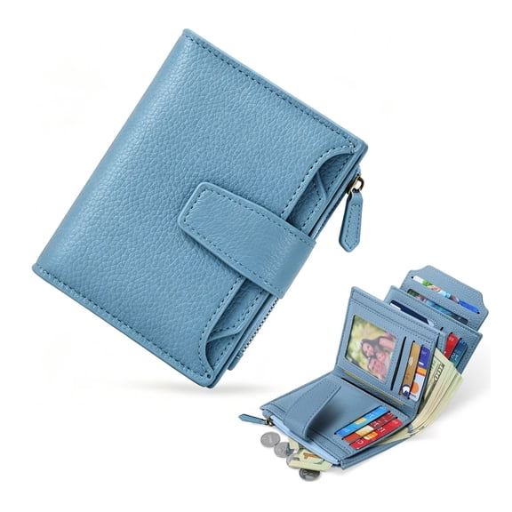 Women’s Bifold Wallet RFID Blocking Soft Leather 4 ID Windows Zipper Coin Pocket