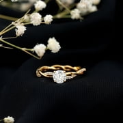 Rosec Jewels Moissanite Engagement Ring for Women - 1/2 Carat - Braided Ring - D-VS1 Quality Certified, 10K Yellow Gold, US 3.00
