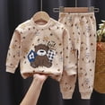 thumbnail image 2 of TOWED22 Toddler Boys Fall Clothes Set Long Sleeve Print Pattern Crewneck Sweatshirt Fleece Pants Soft Outfits 2 Piece(Beige,12-18 M), 2 of 4
