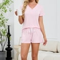thumbnail image 4 of Cmfcve Two Piece Outfits for Women Lounge Sets Casual Crew Neck Short Sleeve Top & Shorts Set, 4 of 6