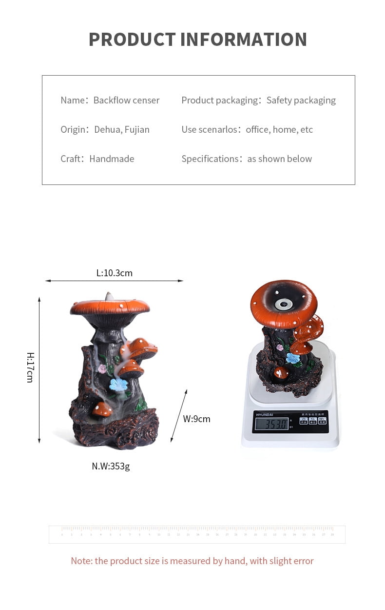 Creative Mushroom Shape Backflow Incense Burner Resin Multifunction Waterfall Censer Incense Stick Holder Decoration Ornaments