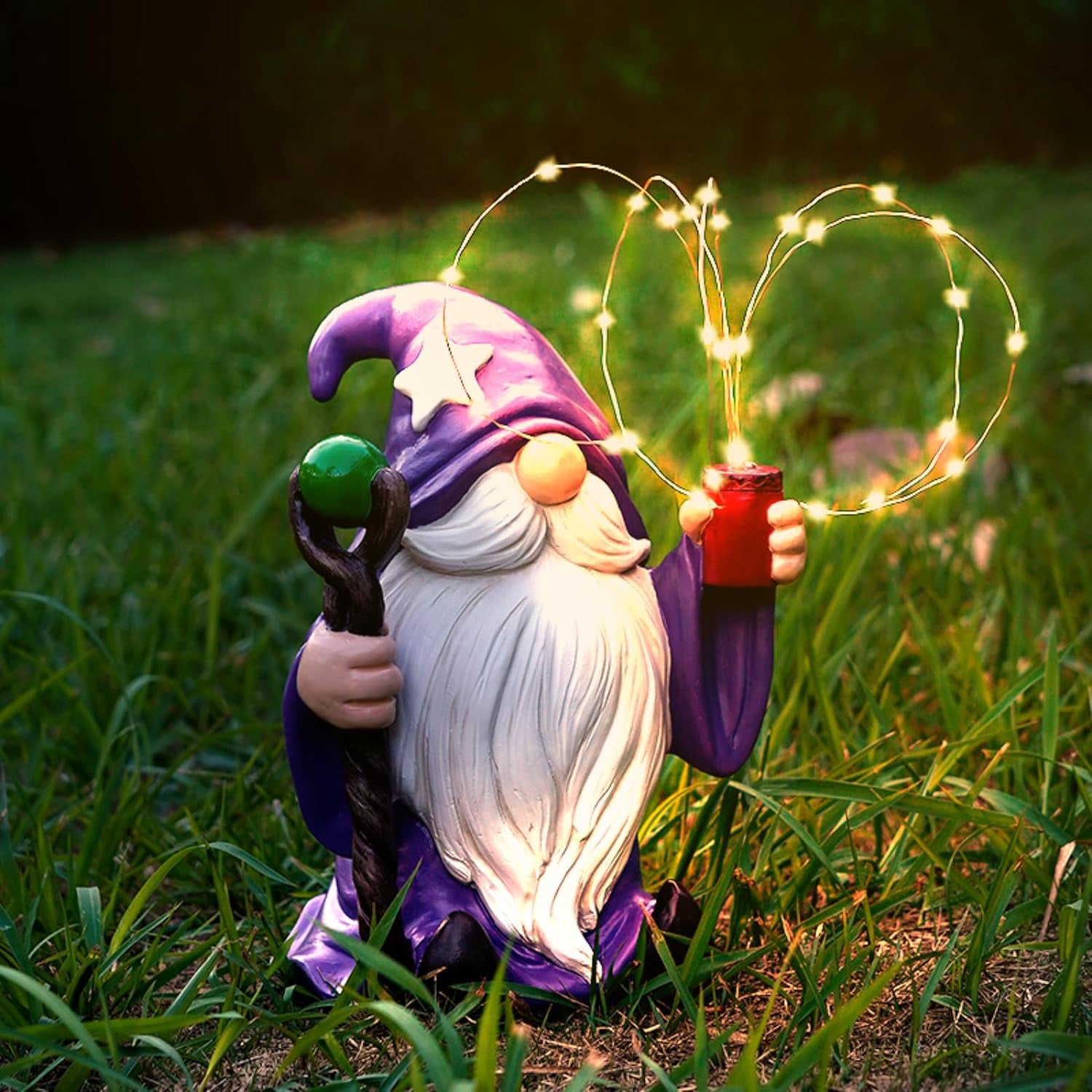 Joint Honglin Resin Gnome Statue Outdoor Decor Waterproof Firework Solar LED Lights Gnome Garden Sculpture Decorations for Outside Lawn Patio Yard Ornament Gifts