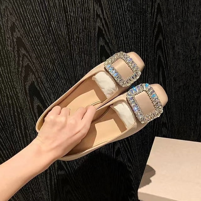 Zapatos Planos de Mujer con Hebilla de Pedrería y Punta Cuadrada, Elegantes Zapatos de Vestir sin Cordones, Cómodos Mocasines para Caminar en Primavera, Verano y Otoño