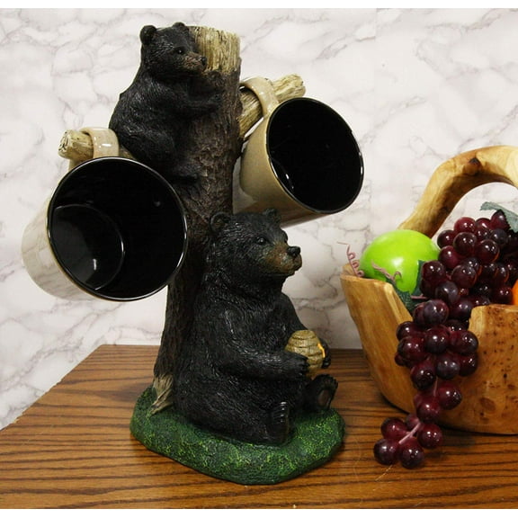 Ebros Large Rustic Mother Bear With Honeycomb And Climbing Cub Mug Tree Statue