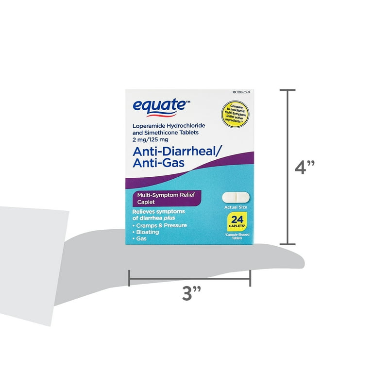 Equate Anti-Diarrheal/Anti-Gas Multi-Symptom Relief 2mg/125mg Caplets, 24 Count, Compare to Imodium Multi-Symptom Relief Active Ingredients, Size: 24 Equate Anti-Diarrheal/Anti-Gas Multi-Symptom Relief 2mg/125mg Caplets, 24 Count, Compare to Imodium Multi-Symptom Relief Active Ingredients, Size: 24