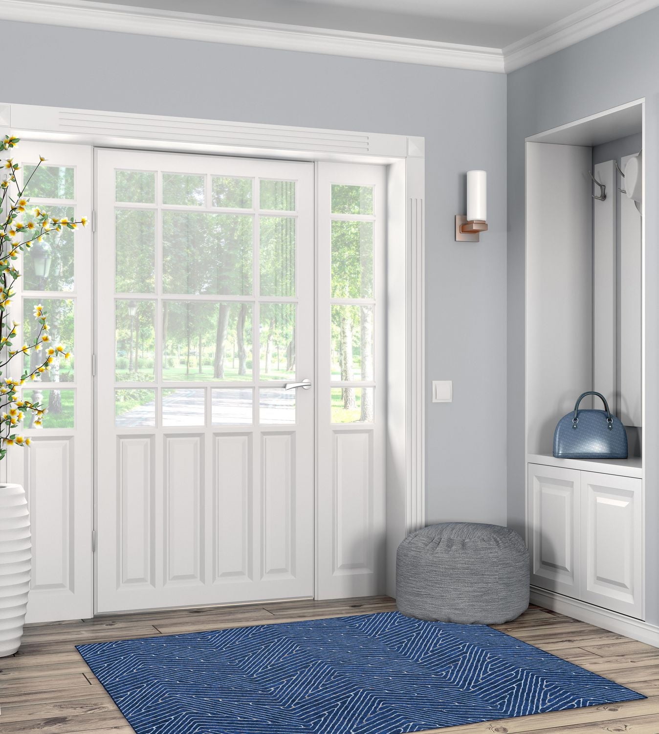 Tapis d'appoint lavable Fuller 3 pi x 5 pi bleu et ivoire