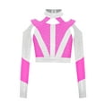 thumbnail image 3 of Eandarui Kids Girls Gymnastics Crop Tops Long Sleeve Shiny Rhinestone Color Block Design with Cross Back Cutout Hot Pink 16, 3 of 5