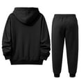 thumbnail image 4 of Men's Casual Sports Zipper Fleece Hooded Sweatshirt and Sweatpants Solid Color Set, Warm and Comfortable for Winter Activities and Lounge,Black,L, 4 of 6