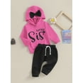 thumbnail image 4 of Baby/Big Girl Fall Outfits Letter Print Bowknot Hooded Sweatshirts Hoodies Elastic Waist Long Pants 2Pcs Clothes Set, 4 of 10