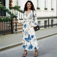 thumbnail image 4 of FKELYI Blue Butterfly Flower Print Long Sleeve Maxi Dress for Women V-Neck Soft Casual Dress Flowy A-Line Dresses with Side Pockets for Party Wedding, XL, 4 of 6