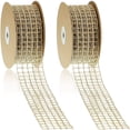thumbnail image 1 of LEEYNEER 2 Rolls 20 Yards By 2.5 Inch Christmas Mesh Burlap Wired Ribbon Open Weave Net Natural Fabric, 1 of 7