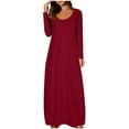 thumbnail image 2 of Roncen Women's Solid Color Dress with Sexy Round Neck and Long Sleeves - Elegant Long Dress, 2 of 6