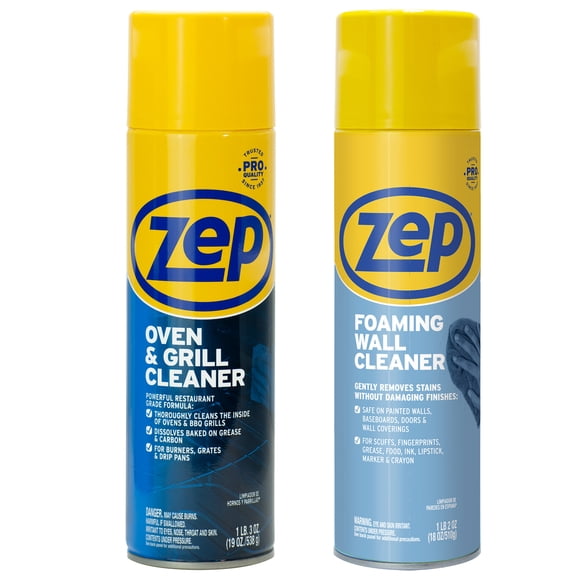 Zep Heavy-Duty Oven and Grill Cleaner 19 oz ZUOVGR19 and Foaming Wall Cleaner 18 oz ZUFWC18 – Professional Grade Foaming Spray Cleaners Designed to Tackle Grease, Scuffs, and Kitchen Messes