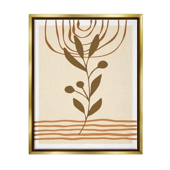 Stupell Industries Boho Leaf Sprig Botanical & Floral Painting Gold Floater Framed Canvas Art Print Wall Art, 25 x 31