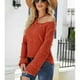 thumbnail image 3 of Suéter de mujer Prendas de punto de manga larga Cuello en U Top de punto Color puro para otoño invierno Naranja XL, 3 of 6