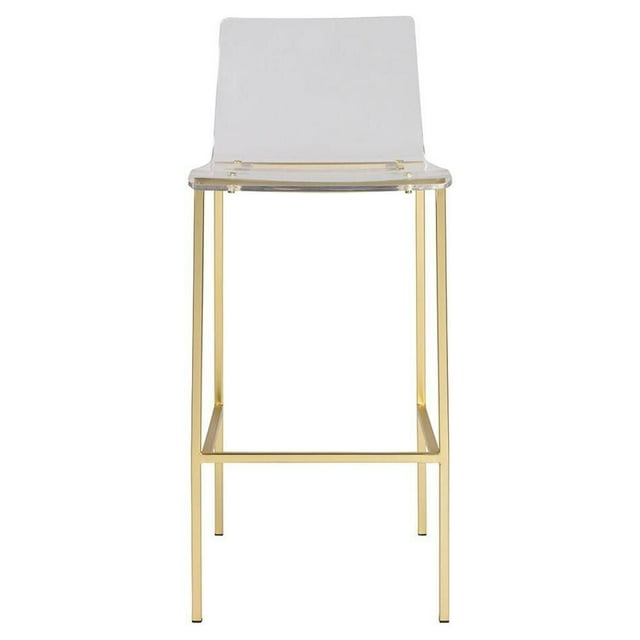 Plata Import Sasha Stool featuring polished gold metal legs and a transparent seat with backrest.