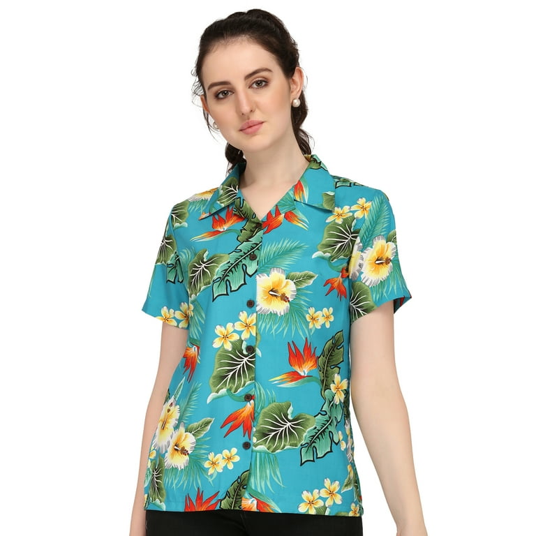 Hawaiian Shirts 46W Womens Flower Leaf Beach Aloha Top Blouse