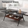 thumbnail image 6 of Leumius Glass Coffee Table with Lower Shelf,Clear Rectangle Glass Coffee Table, Modern Coffee Table with Metal Legs for Living Room,Brown +Gray, 6 of 7