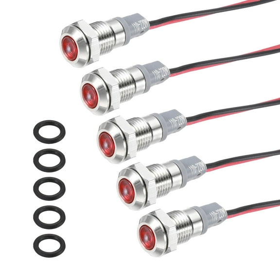Uxcell 5Pcs 8mm Indicator Light, 110V-220V AC LED Metal Signal Lamp Waterproof,Red