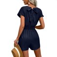 thumbnail image 3 of Comfy Short Jumpsuits Women Cap Sleeve Summer Pleated Wrap V Neck Casual Romper Shorts Smocked Elastic Waist Jumpers (XL, Navy), 3 of 5