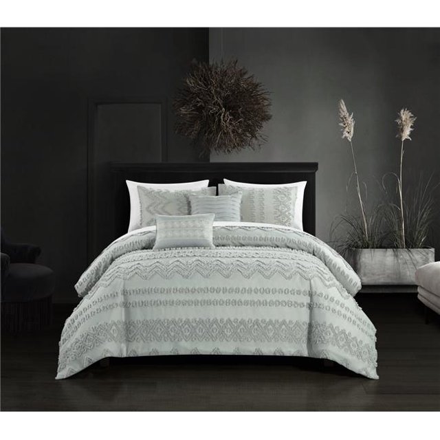 Chic Home BCS25821-BIB-US 9 Piece Larson Comforter Set, Gray - Queen Size