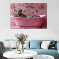 thumbnail image 3 of Mudket Leopard in Pink Bathtub with Floral Wallpaper Canvas Wall Art, Cute Bathroom Glam Wall Decor Pictures Waterproof Print for Bathroom Girls Bedroom Home Decor , Framed Ready to Hang - 12"L x 8"W, 3 of 9