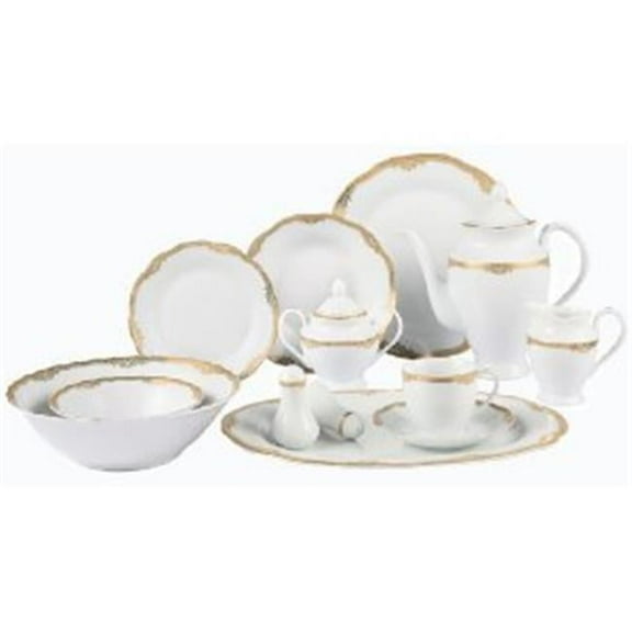57 Piece Wavy Edge Gold Trim Dinnerware  Service for 8 By Lorren Home Trends