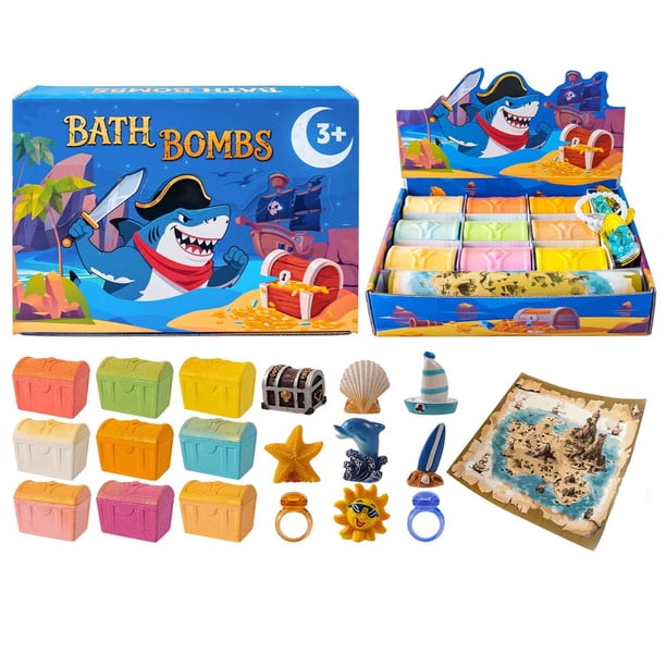 Bombas de baño para niños con juguetes sorpresa en su interior | Paquete de 12 bombas de baño efervescentes grandes | Divertido juguete sorpresa para la hora del baño para niños y niñas