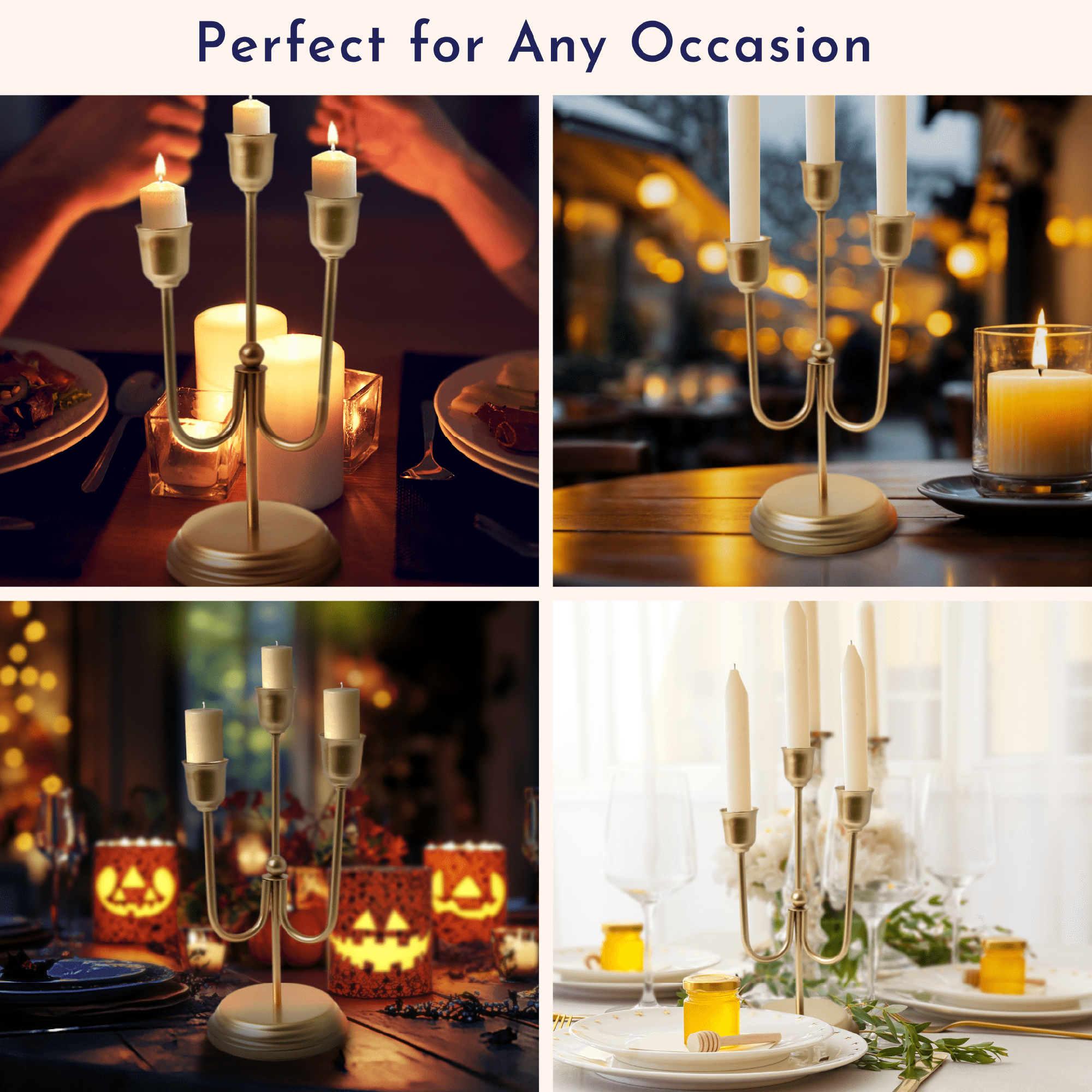 Home Decor Collection 3-Arm Gold Taper Candle Holder –  9"