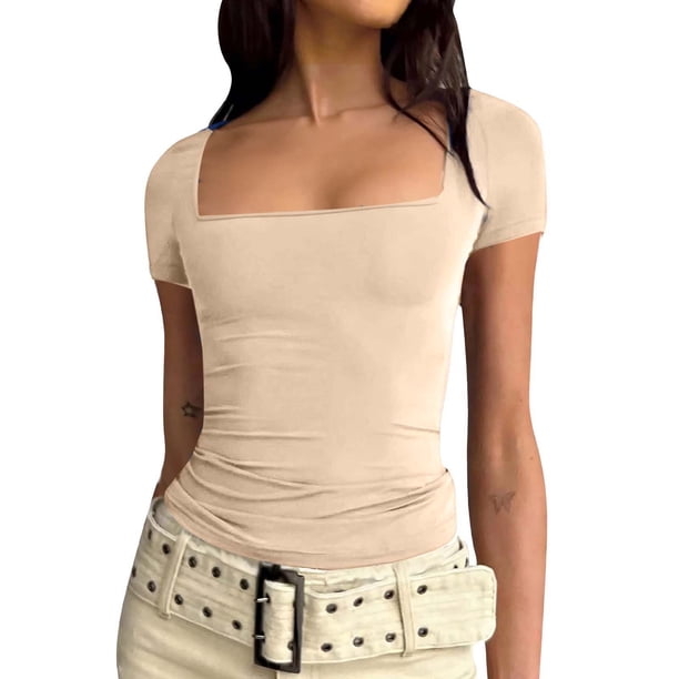Xuyuer Women's Fashion Short Sleeve Solid Color Casual Fitted T-Shirts, Suitable For Summer
