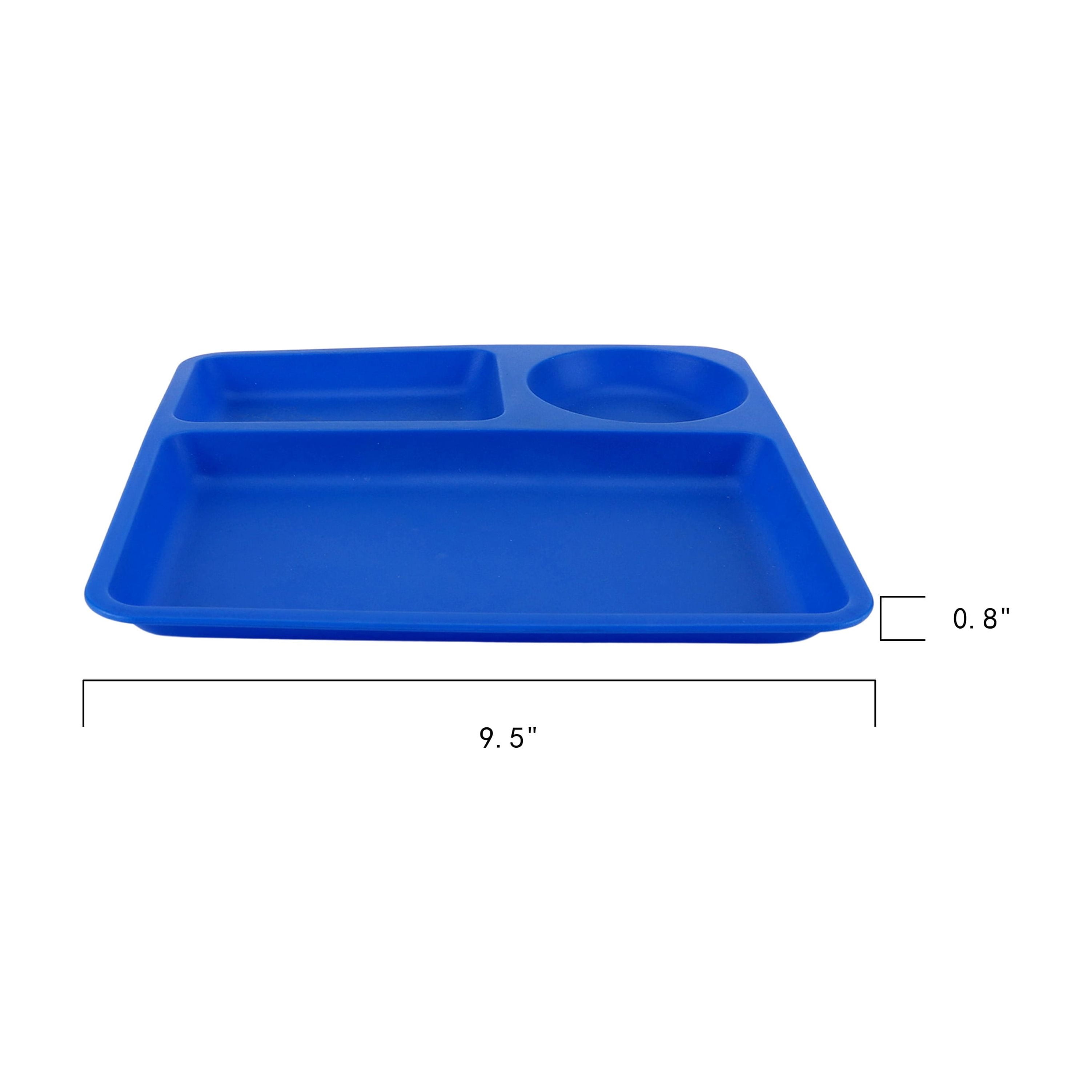 (6 pack) Your Zone Blue Divided Plastic Square Tray Plate, Single Piece
