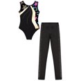thumbnail image 3 of Hansber Kids Girls Gymnastics Outfit Sequin Dance Leotard with Sparkly Rhinestones Leggings Skating Yellow 12, 3 of 5
