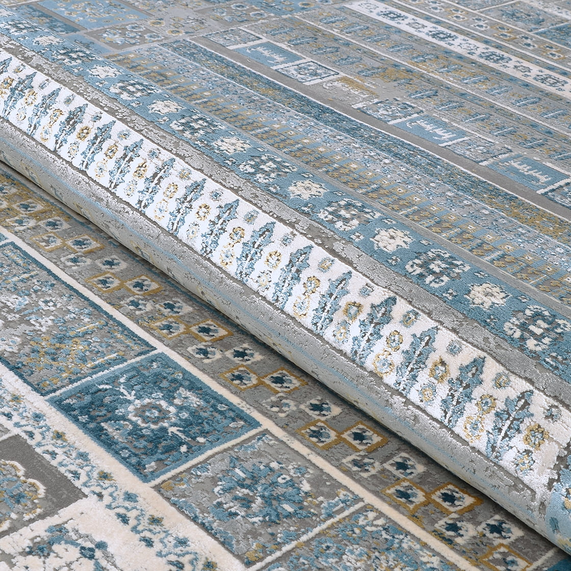 Couristan Siena Tessera 7'10" x 10'5" Blue-Gold-Steel Area Rug