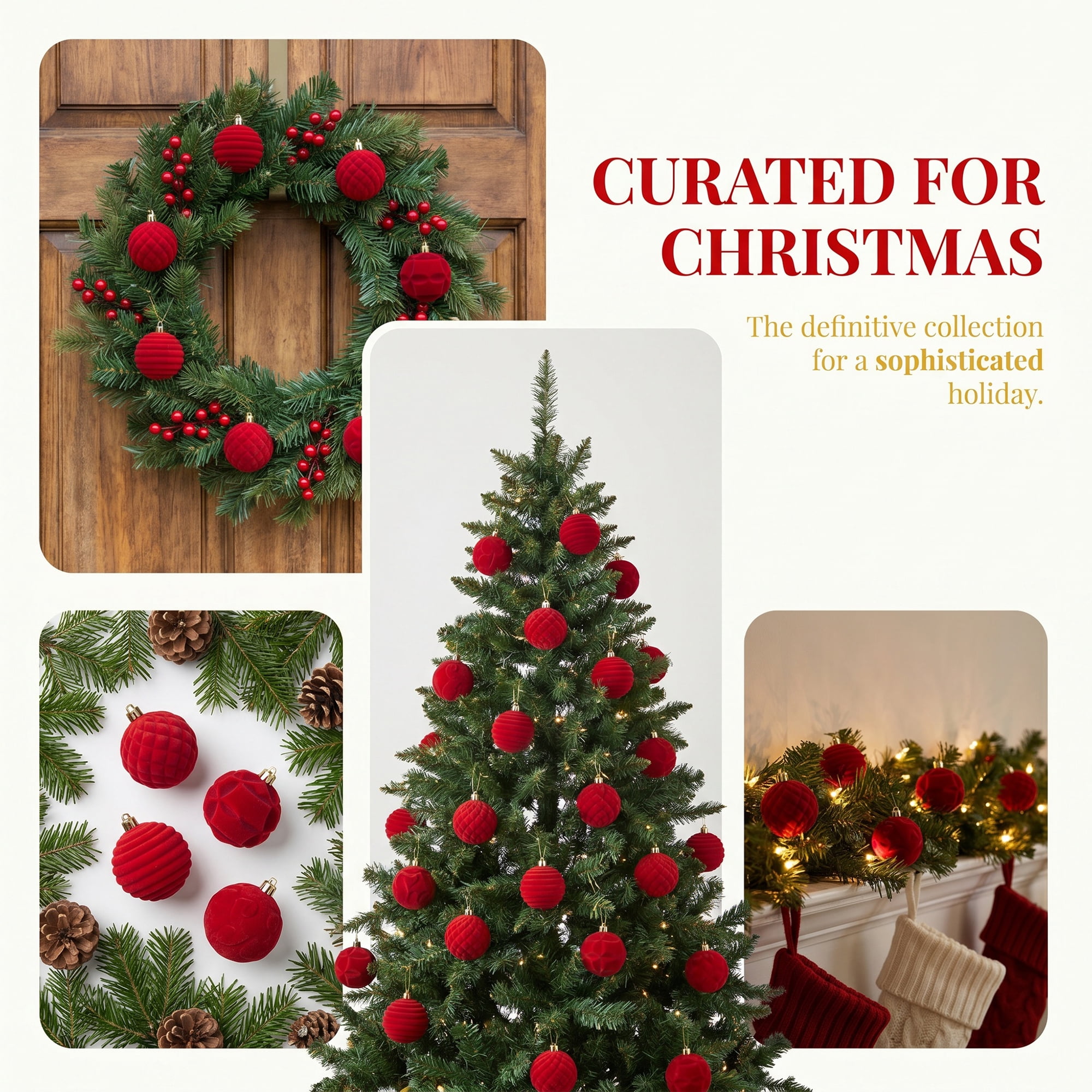 Unique Bargains Velvet Christmas 12 Pack Flocked Sphere Orbs Luxury Ornaments Red 2.4"