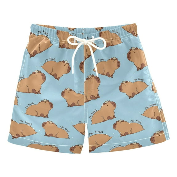 ALAZA Boys Swim Trunks Capybara Animals Beach Board Shorts Drawstring Swimsuit L