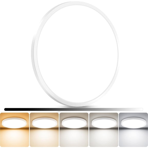 PLUHKN-15inch LED Flush Mount Ceiling Light, Dimmable & 5Color Temperatures (3000K-6500K), 30W Round Slim White Light Fixture for Bedroom Livingroom Garage Kitchen