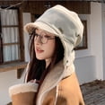 thumbnail image 4 of Roncen Women's Detachable Ear Flap Bucket Hat, Plush Fleece Lined Winter Beanie with Tie Strings in Beige, Warm Trapper Hat, 4 of 6