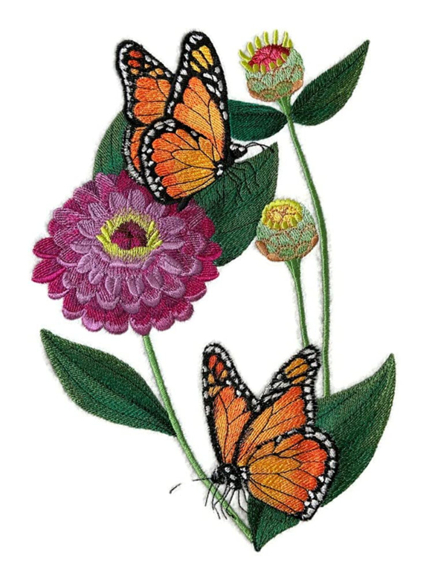 Custom and Unique (Monarchs and Zinnias Spray) Blooms Flower Embroidered Iron on/Sew Patch (6.9" x 9.98") [Made in USA]