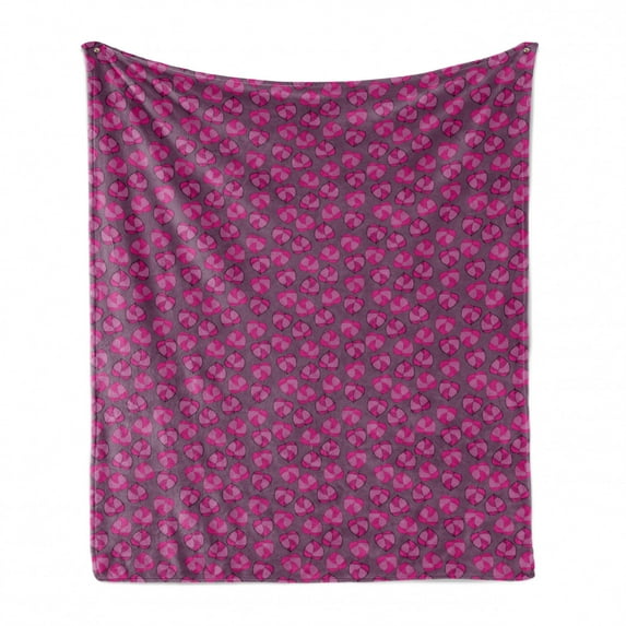 Leafy Soft Flannel Fleece Throw Blanket, Abstract Autumn Pattern with Pinkish Leaves, Cozy Plush for Indoor and Outdoor Use, 70" x 90", Purple Grey Fuchsia, by Ambesonne
