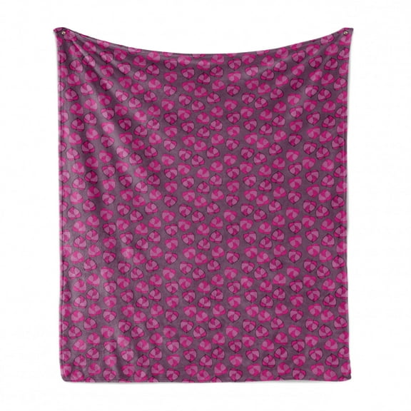 Leafy Soft Flannel Fleece Throw Blanket, Abstract Autumn Pattern with Pinkish Leaves, Cozy Plush for Indoor and Outdoor Use, 70" x 90", Purple Grey Fuchsia, by Ambesonne