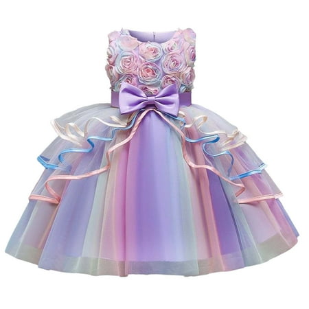 TAIAOJING Little Girls Rose Embroidered Princess Dress With Layered Sheer Dress Toddler Kids Party Gown For Pageants Breathable 5-6Y